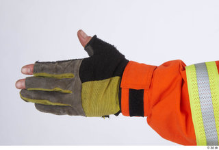 Photos Sam Atkins Fireman in Orange Coveralls gloves hand 0005.jpg